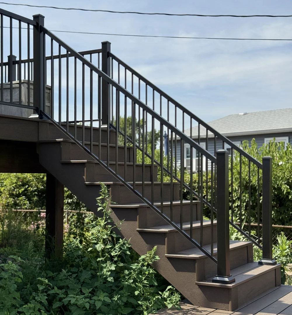 Elevated Deck Staircase Showing Stair Stringers And Support Posts