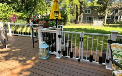 Expansive Ground-Level Deck With Striking White Safety Railings And Composite Decking In Peachtree, Ga