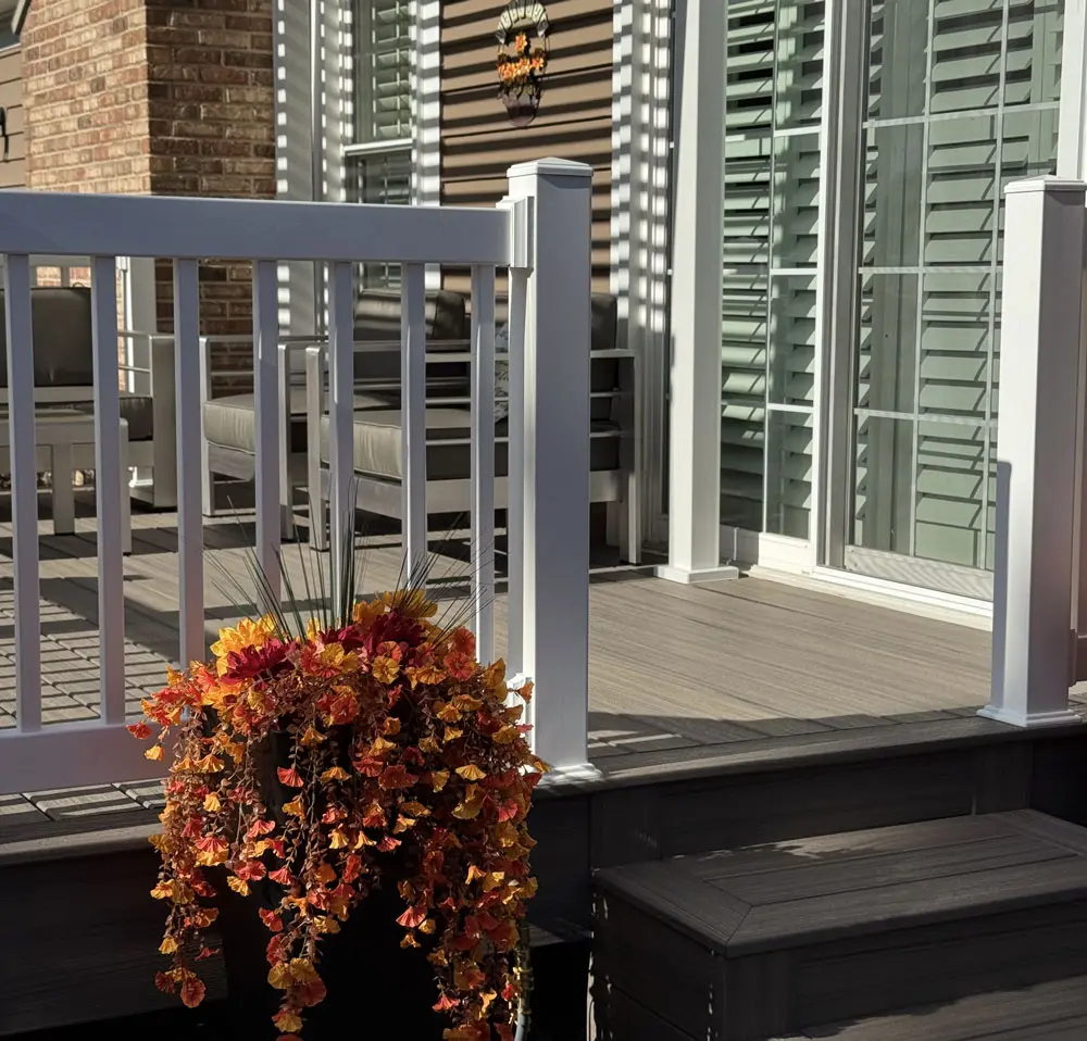 Flowering Planter On Deck Railing For Layered Landscaping